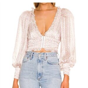 NWT For Love & Lemons - NATALIE CROP TOP Floral Ruffle Blouse